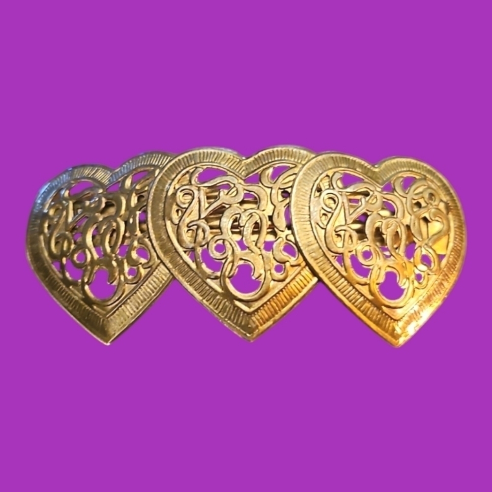 Vintage Metal Filigree Hearts Korean Valentine's Coquette Barrette